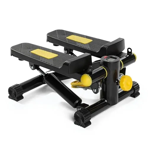 XTREXO Fitness Stepper für Zuhause | Einstellbare Pedalhöhe und Widerstand, Gut ablesbares Display, Hochbelastbare Kabel | Hometrainer bis zu 100 kg für Home Workout, Cardio | Schwarz/Gelb | FS100
