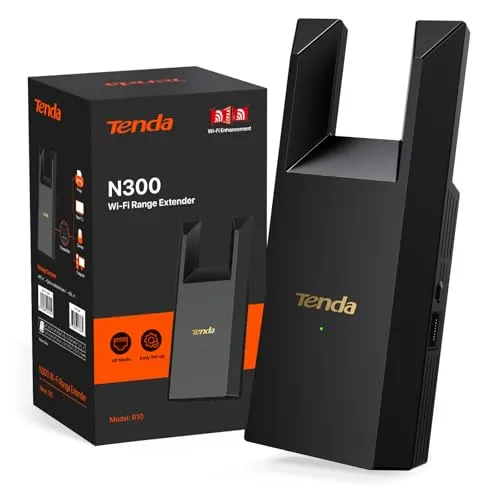 Tenda WLAN Verstärker Repeater R10, 300 Mbit/s, Ethernet-Port, Schwarz