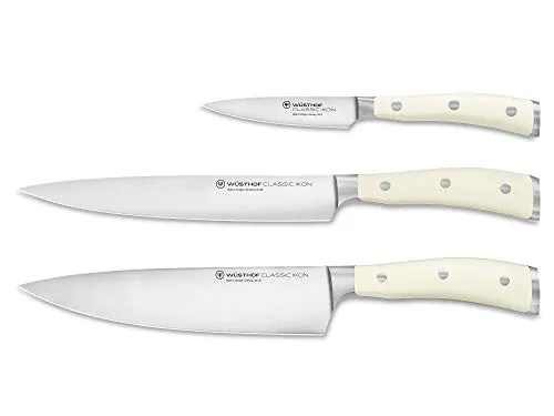 Wüsthof Classic Ikon Messersatz mit 3 Messern - Hochwertiger Messersatz aus Solingen mit Gemüsemesser, Schinkenmesser und Kochmesser – perfekt für anspruchsvolle Köche und Hobbyköche.