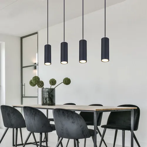 Hängelampe Pendelleuchte schwarz 4-flammig - Moderne 4-flammige Pendelleuchte aus matt schwarzem Metall, ideal für Esszimmer und Schlafzimmer. Individuell wählbare GU10 Leuchtmittel für perfekte Lichtgestaltung.