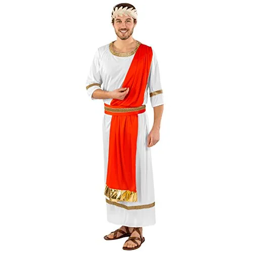 dressforfun tectake Herrenkostüm Gaius Julius Caesar | Lange Toga | integrierte Schärpe mit goldenem Saum | Taillengürtel | Lorbeerkranz Haarband (XXL | Nr. 300470)