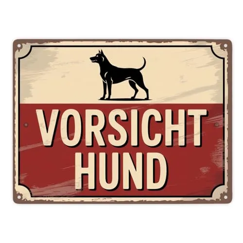 Vorsicht Hund Vintage Silhouette Metallschild XXL in 28x38 cm Humorvolles Hundeschild für Garten und Haustür