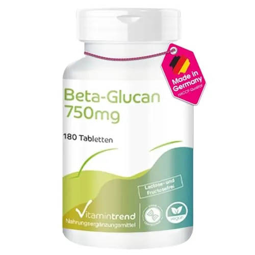 Beta-Glucan 750mg - Hochdosierte vegane Tabletten - Multivitaminpräparate & Mineralien mit 70% Polysacchariden, ideal für eine natürliche Ballaststoffzufuhr. 180 Tabletten, hergestellt in Deutschland, garantiert hohe Qualität und hervorragende Resorption.