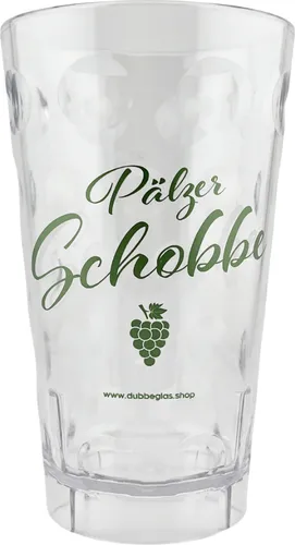 Pälzer Schobbe Dubbebecher aus Plastik 0,5 Liter (Aufdruck grün mit Weintrauben) - um unterwegs eine Pfälzer Schorle zu genießen | Plastik Dubbeglas