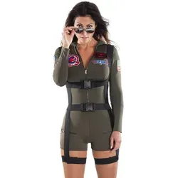 Maskworld Top Gun Romper - Damen Film-Kostüm für Erwachsene, kultiger 80er Jahre Look mit Reißverschluss und austauschbarem Namensschild