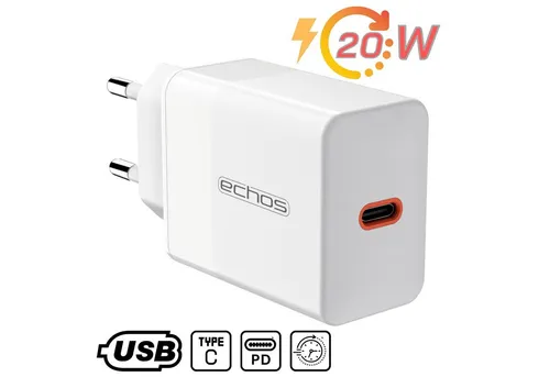 echos Eco-4040 Schnelllade-Gerät (Set, 20 Watt Schnellladegerät,USB-C,PD,PPS)