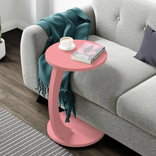 en.casa Beistelltisch »Holeby« C-Form mit 4 Rollen, Rosa - Ablagetisch im C-förmigen Design, flexibel durch 4 Rollen und ideal für platzsparende Nutzung unter Sofas. Perfekt für Snacks, Getränke oder Dekoration!