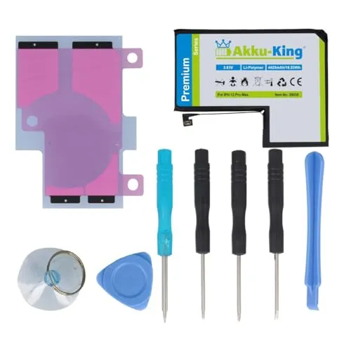 Power-Akku kompatibel mit Apple iPhone 12 Pro Max - Li-Polymer 4420mAh - mit Öffnungswerkzeug/Klebestreifen (733mAh mehr)