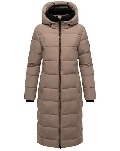 MARIKOO Damen Winter Jacke Stepp Parka Mantel Anorak Winterjacke warm gefüttert Hoher Rippstrickkragen Kapuze Lanitaa XS - 6XL (DE/NL/SE/PL, Alphanumerisch, S, Regular, Regular, Taupe Grey)