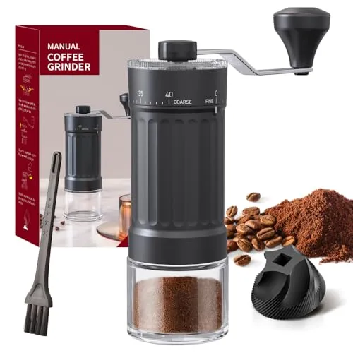 Kaffeemühle Manuell,kaffeemühle Hand,Coffee Grinder mit Klappbarem Griff und Verstellbarer Mahlgrad, Handkaffeemühle Keramikmahlwerk Edelstahl für Espresso und Französische Presse