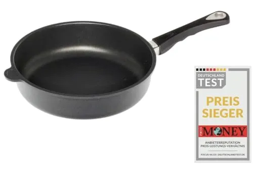 AMT Gastroguss Bratpfanne, 26 cm Ø, 7 cm hoch, Schmorpfanne, fester Stiel, induktionsgeeignet, Lotan® Antihaft-Veredelung, Gusspfanne (Aluguss), AMZN-I-726