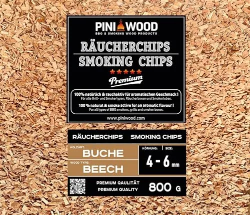 PINI 800 g Räucherchips Buche 4-6 mm Smoking Chips Räucherspäne