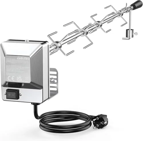 Onlyfire BRK-6032 Universal Grillspieß Set - Grilldrehspieße für Gasgrills bis 100 cm, inklusive 220V Motor und 4 Fleischgabeln für perfektes Grillvergnügen.
