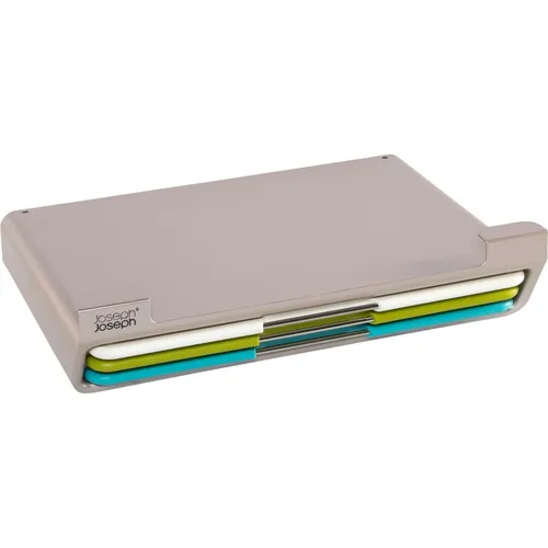 Joseph Joseph Folio Slim 3-teiliges Schneidebrett-Set - Küchenzubehör mit drei doppelseitigen, messerfreundlichen Schneidebrettern und rutschfesten Füßen. Ideal für platzsparendes Verstauen im Schrank oder Regal.