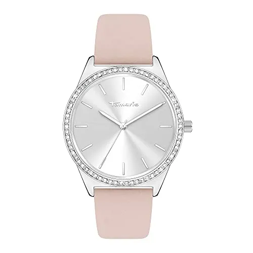 Tamaris Armbanduhr TT-0033-LQ Silber - Elegante Damenuhr mit poliertem Metallgehäuse Ø 38 mm, kratzunempfindlichem Glas und hochwertigem Lederarmband. Wasserdicht bis 3 bar, ideal für jeden Anlass.