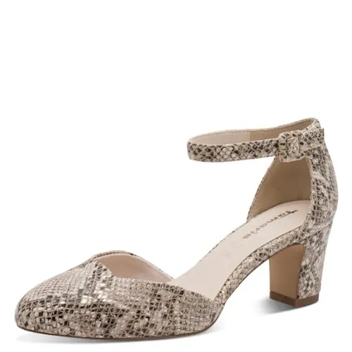 Tamaris Damen Pumps mit Blockabsatz, beige, 38 EU - Elegante Pumps mit stabilen Blockabsatz (60 mm) und komfortabler Touchit-Technologie. Ideal für besondere Anlässe, mit glänzenden Details und perfektem Halt durch Knöchelriemen.