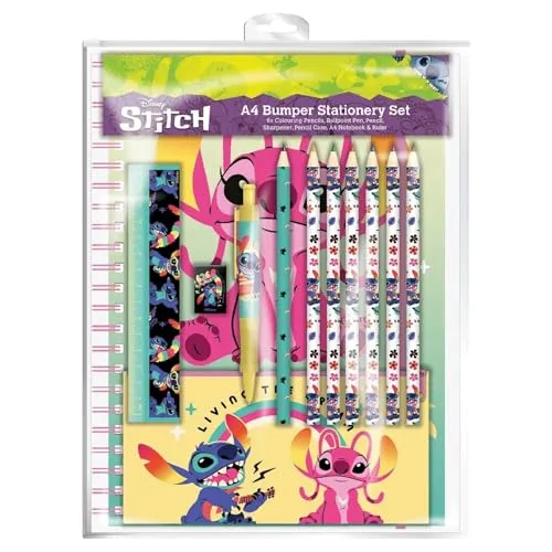 Disney Lilo and Stitch Schreibwaren-Set (Acid Pops Design) Lilo and Stitch Geschenke für Mädchen und Jungen, Schulbriefpapier-Set und Bürobedarf – Offizielles Merchandise