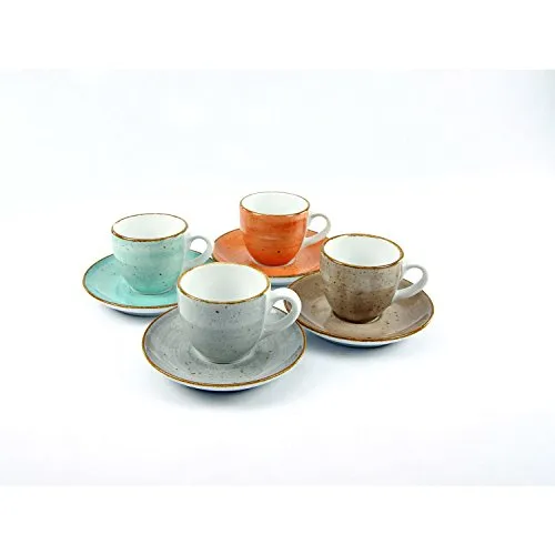 Creatable Vintage Nature 8-teiliges Espresso Set - Kaffeeservice mit 4 naturfarbenen Espressotassen und Untertassen, spülmaschinen- und mikrowellengeeignet, ideal für stilvolle Tischdekoration.
