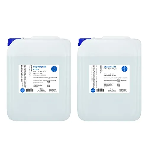 HERRLAN®-Qualität Glycerin 99,5% + Propylenglykol 99,5% Set – 10000 ml Glycerin + 10000 ml Propylenglykol - Für Cremes, Gels, Lotionen & Kosmetikherstellung - Made in Germany