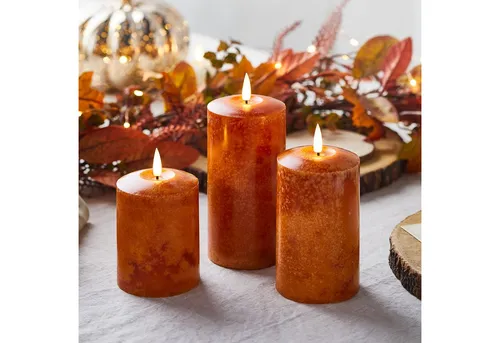 Lights4fun TruGlow® LED-Kerzen Echtwachs Trio orange in orange von Lights4fun