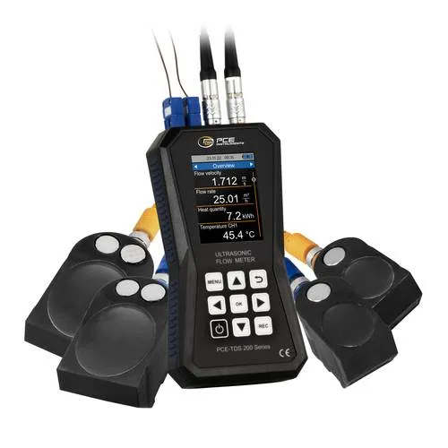 PCE Instruments Ultraschall-Durchflussmessgerät PCE-TDS 200+ ML Sensor-Set - Füllstandssensoren, Durchflussmessgeräte mit Wärmemengenmessung und 32 GB Datenlogger für präzise Messungen bis ±32 m/s und hoher Genauigkeit.