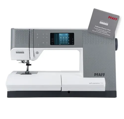 Pfaff quilt expression 720 Special Edition - Nähmaschine mit 428 Stichen und IDT-System für perfekten Stofftransport. Ideal für kreative Quilter und Nähbegeisterte, die professionelle Ergebnisse erzielen möchten.