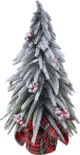 Tannenbaum künstlich mit Beeren im Stoffsack 20cm Grün / Weiß / Rot