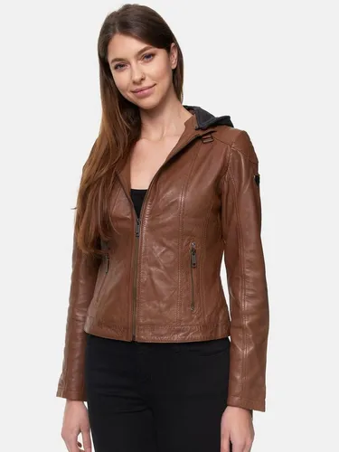 Tazzio Lederjacke F503 Damen Leder Jacke im Biker Look mit abnehmbarer Kapuze