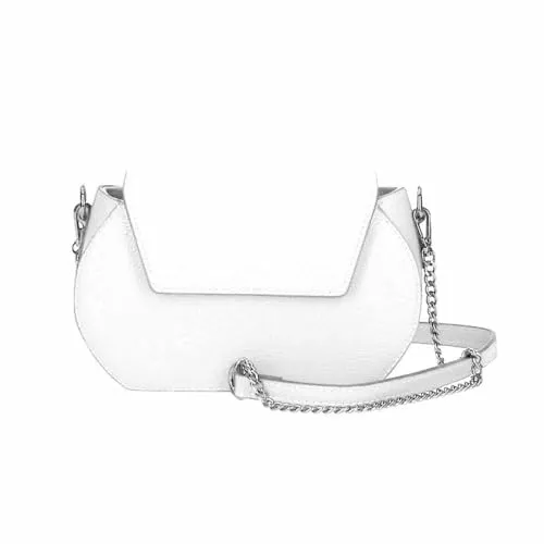 ITALYSHOP24-COM OBC Made in Italy Damen Leder Tasche Kroko Prägung oder Glattleder Umhängetasche Clutch Wildleder Handtasche Ledertasche Schultertasche Weiß