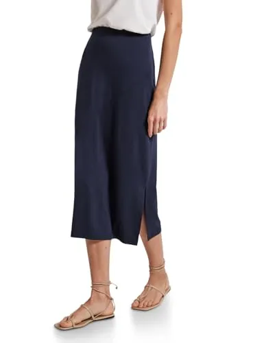 STREET ONE Damen A361771 Knielanger Rock - Deep Blue, Größe 46W - Röcke für Damen, mit elastischem Bund und seitlichen Schlitzen für optimalen Tragekomfort und Bewegungsfreiheit.