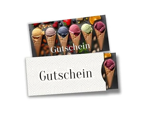 itenga Geschenkgutschein mit Hülle – Gutschein zum Selbst-Ausfüllen im Fotodesign, Postkarte im DIN-lang Format 21 × 9,8 cm, hochwertiger Karton mit Geschenkumschlag (Eis)