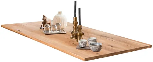 Tischplatte SIT, beige (natur), B:200cm H:4cm T:100cm - Zubehör für Möbel, hochwertige Tischplatte aus massivem Wildeichenholz mit geöltem Finish für eine pflegeleichte und langlebige Nutzung.