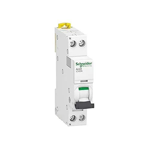 Schneider Electric A9 IC40N 1PN C 32A 6000A/10KA (A9P54632) - Leitungsschutzschalter 2-polig mit Auslösecharakteristik C, ideal für den Schutz von elektrischen Anlagen, Spannungsart AC, Bemessungsstrom 32A und hohe Sicherheit mit 10kA Schutz.