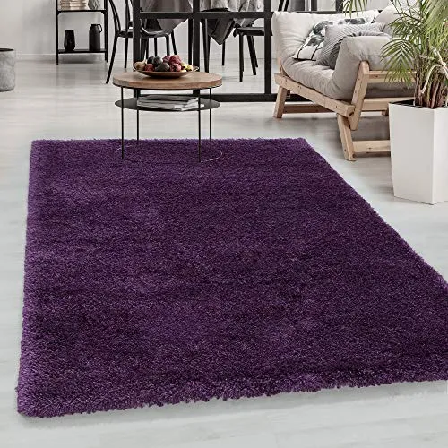 Carpetsale24 Shaggy Hochflor Teppich Lila 60x110 cm Extra Weich & Waschbar - Jute Rückseite für Fußbodenheizung, Einfarbig & Flauschig für Wohnzimmer & Schlafzimmer