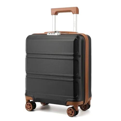 KONO Kleiner Koffer Handgepäck Hartschalenkoffer für Easyjet Handgepäck 45x36x20 cm, Leicht Reisekoffer mit 4 Rollen und TSA Schloss (Schwarz/Braun)