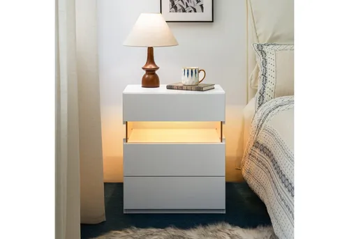 Fine Life Pro Nachttisch mit 3 Schubladen und LED-Beleuchtung