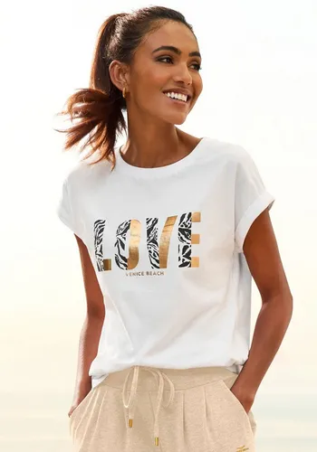 VENICE BEACH Kurzarmshirt Damen, Gr. 36/38, Weiß - Modisches Kurzarmshirt aus 100% Baumwolle mit figurumspielender Passform. Bequem und trendy, ideal für den Alltag oder Freizeitaktivitäten.