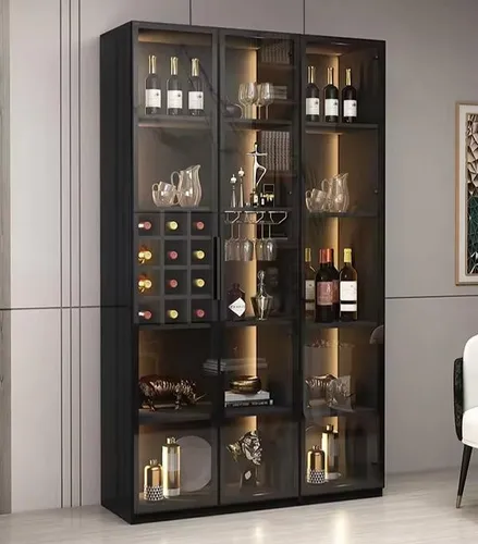 Weinvitrine Weinschrank mit Beleuchtung - Moderne Weinvitrine mit Platz für viele Flaschen. Breite 40 cm, Höhe 200 cm, Länge 120 cm. Ideal für Wohnzimmer oder Esszimmer. Kompakt und stilvoll, sorgt für einen eleganten Blickfang.
