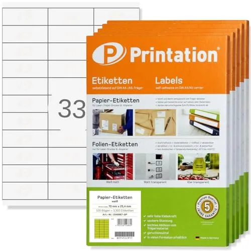 Printation 16500 70 x 25,4 mm Etiketten selbstklebend bedruckbar weiß