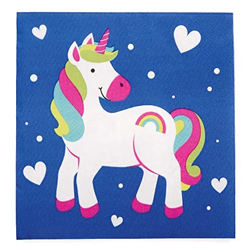 Baker Ross FC974 Regenbogen Einhorn Serviette - 20 Stück, Bedruckte Papierservietten für den Kindergeburtstag, Servietten, Mittel