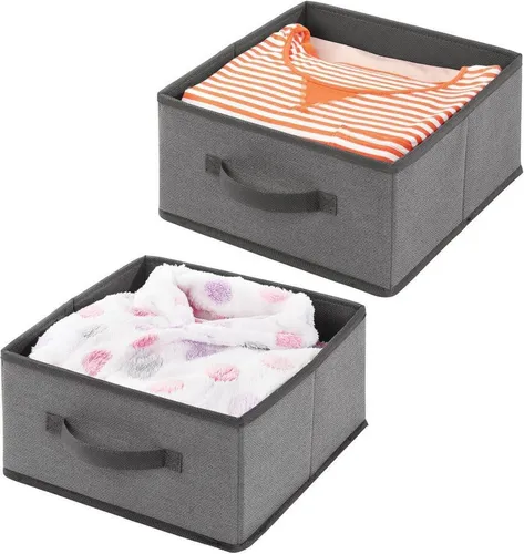 Aufbewahrungsbox Stoffbox Organizer 2er Set mDesign Griff Kunstfaser Dunkelgrau