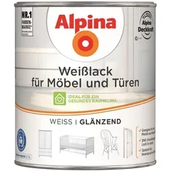 Alpina Weißlack für Möbel + Türen glänzend 2L - Innen- & Außenfarben, hochwertiger Lack für langlebige und glänzende Oberflächen auf Möbeln und Türen.
