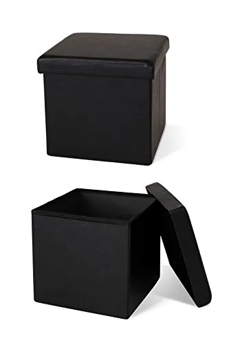 tavora Sitzhocker mit Stauraum, Faltbare Sitzbank 38x38x38 cm, Kunstleder, Aufbewahrungsbox 40 Liter, bis 300 kg belastbar, Schwarz