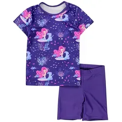 Aquarti Badeanzug Baby Mädchen Zweiteiler Kinder Badeanzug Set Shirt Badehose UV-Schutz blau|lila|rosa 98