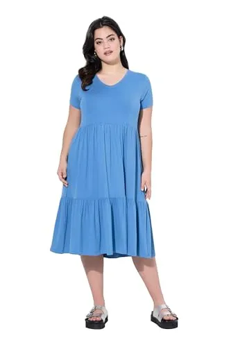 Angel of Style Damen große Größen Übergrößen Plus Size Jerseykleid, V-Ausschnitt, Volants Mattes blau 54 842051726-54