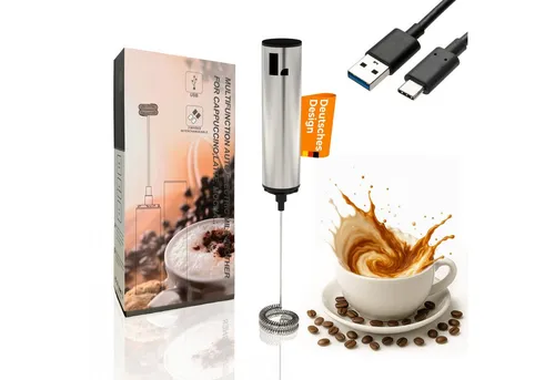 LUNARIA Milchaufschäumer kabellos, Edelstahl heiß & kalt kompakt – Cappuccino & Latte Macchiato, 8 W, Milchaufschäumer, Akku, Minimixer