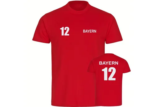 multifanshop T-Shirt Herren Bayern - Trikot Nummer 12 - Männer rot S - Fußball-Fanartikel, 100% Baumwolle für hohen Tragekomfort, ideal für jeden Bayern-Fan und perfekt für Spiele oder Freizeit.