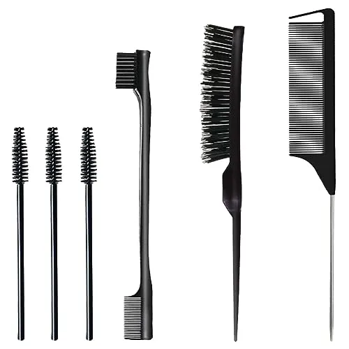 Stück Haarkamm-Set, Borsten Haarbürste, Pflege Kanten Bürste, Robuster Rattenschwanz Kamm, Sleek Bun Bürste, Edges Brush, Geeignet für Friseure und Damen (Schwarz) 6