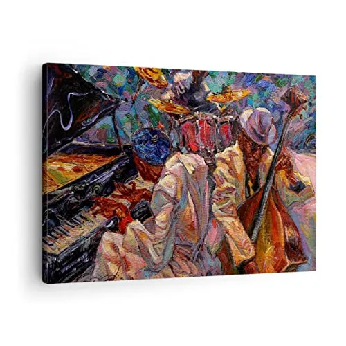 Bilder auf Leinwand Jazz Musik Band Leinwandbild mit Rahmen 70x50cm Wandbilder Dekoration Wohnzimmer Schlafzimmer Küche Deko Klein Wanddeko Bild Wand Kunstdruck Art Wall Decor Canvas AA70x50-3481