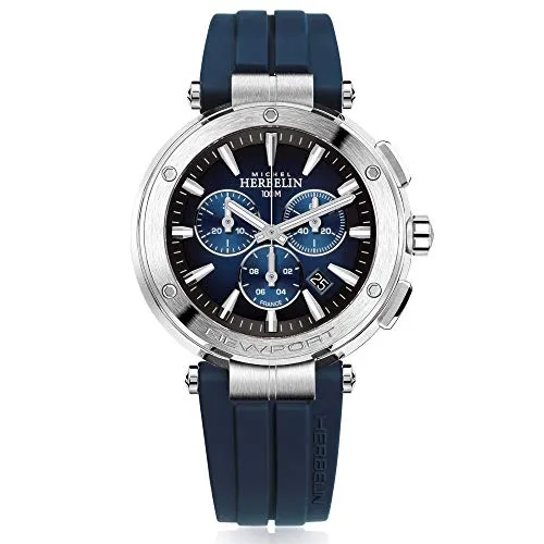 Montre Miche Herbelin Newport Chrono Fond bleu - Armbanduhren für Herren, Edelstahl-Gehäuse in Silber, mit kratzfestem Saphirglas für optimale Langlebigkeit und Stil.